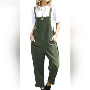 YESNO Women Casual Loose Bib Pants Overalls Baggy Cotton Harem Jumpsuit Romper